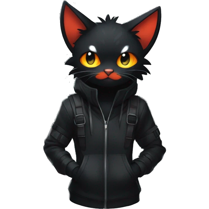Edgy Shy Anthro boyish cool pretty dark black Litten-Pokémon-cat-fursona techwear emoji