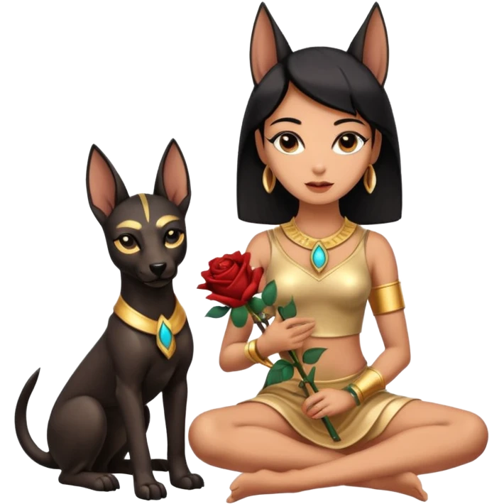  Short-eared Black lapis rose gold beautiful woman anubis puppy floor statue posed  emoji