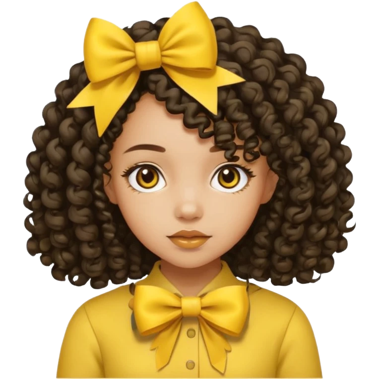 lightskin girl with medium length curly hair, yellow bows emoji
