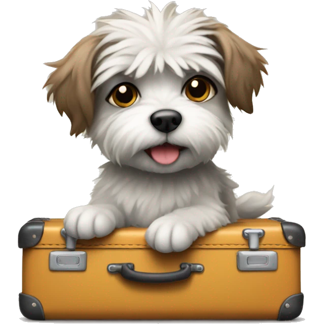 Sitting small scruffy dog suitcase with suitcase  emoji