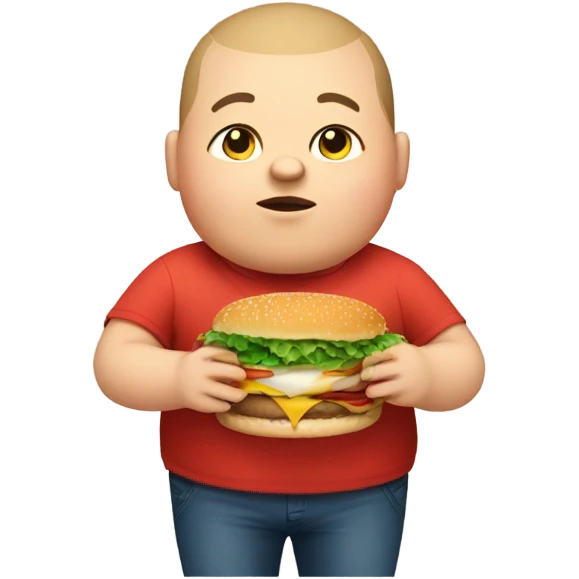 Fat kid with a buzzcut holding a burger emoji