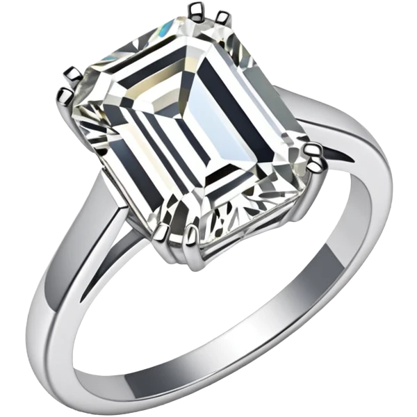 Emerald cut single diamond ring with thin silver band emoji