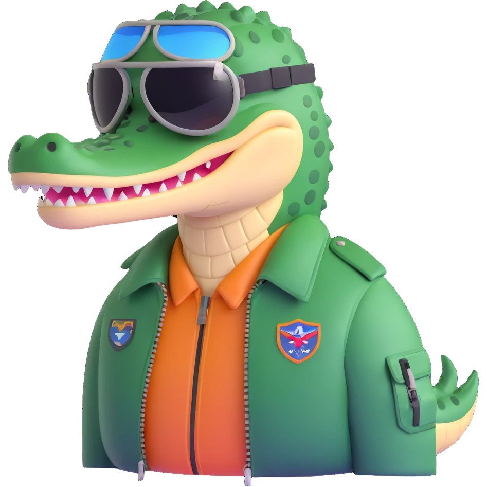crocodile with bomber jacket and aviator helmet emoji