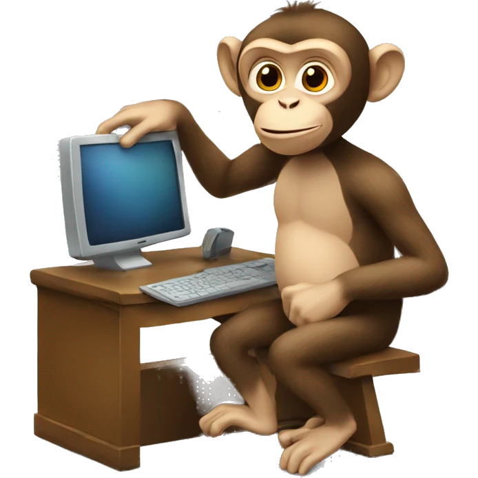 A monkey at a computer with a lot of money around him emoji