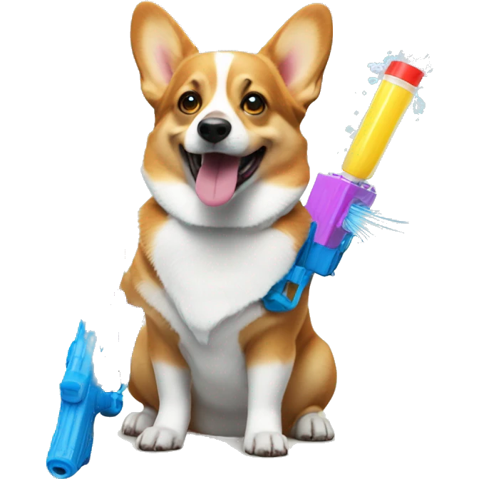 a corgi with a water gun  emoji