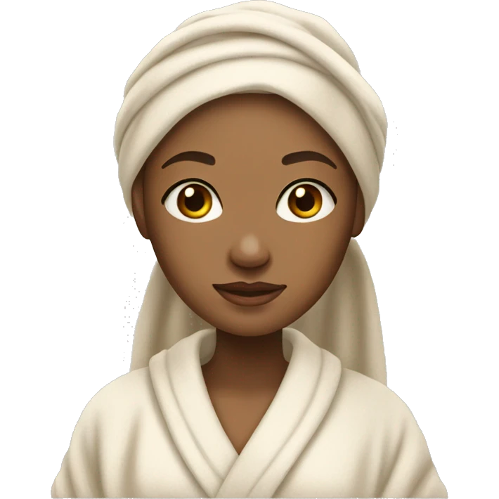 Girl with light skin in robe with hair wrapped in towel emoji