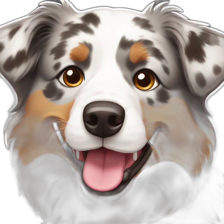 Australian shepherd dog with grey, white and light brown markings sticking it's tongue out emoji