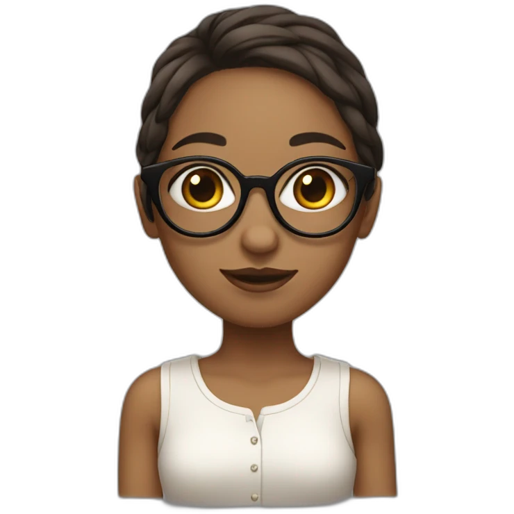 White skin girl with glasses, brown big eyes emoji