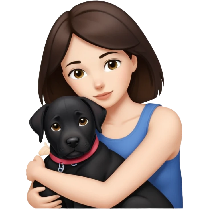 Brunette hugging a black labrador/american staffordshire dog emoji