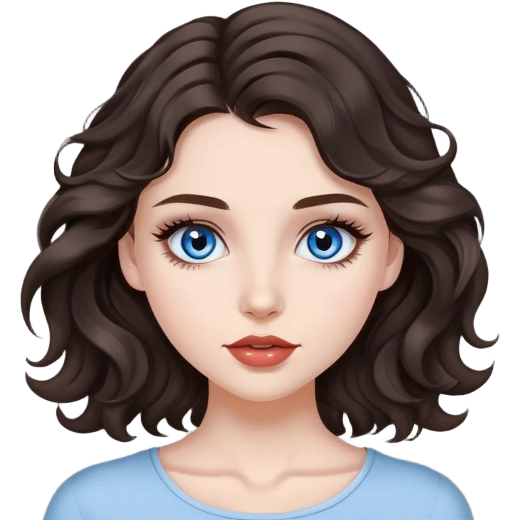 Blue/grey eyed girl with dark brown wavy hair very pretty beautiful lashes and pretty lips  emoji
