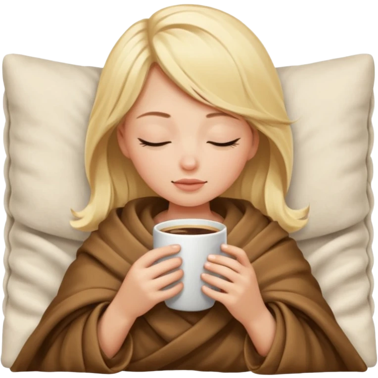 Blonde girl inside a blanket sipping coffee eyes closed emoji