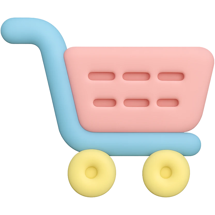 icon of a shopping cart, soft pastel colors, smooth rounded shapes, cute and minimal look emoji