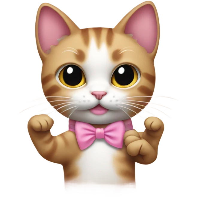 Cat with a small pink bow sticking up middle finger emoji