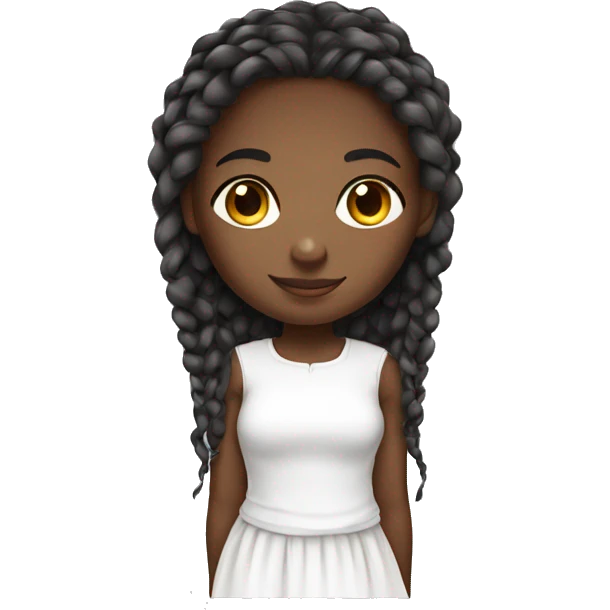African girl. Long braids with curls on the ends. White clothes. emoji
