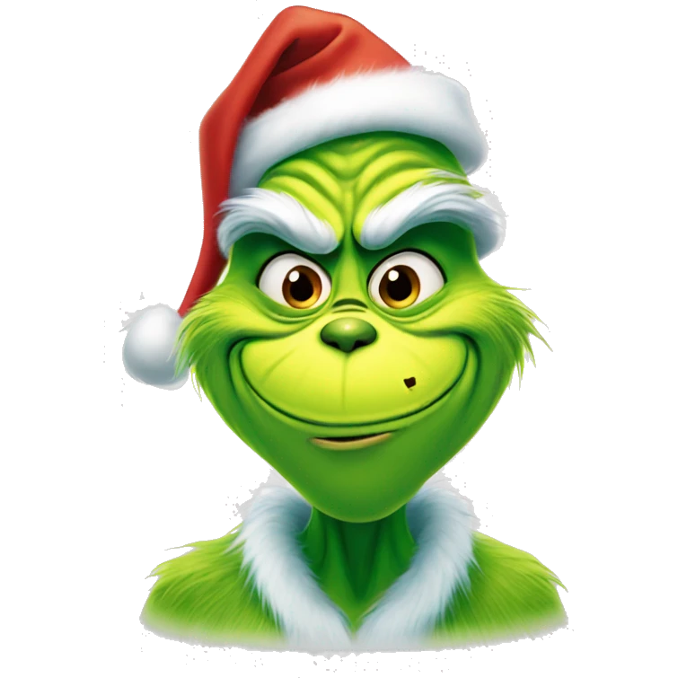 The grinch wearing a Christmas hat smiling emoji