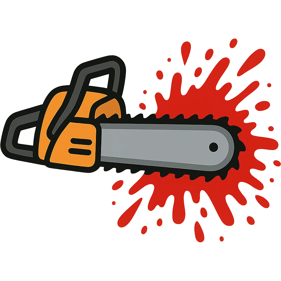 flat toon style chainsaw with bold red blood splatter emoji