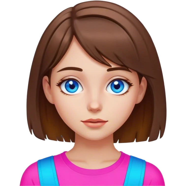 neon cyberpunk style 
girl with brown bob hair and blue eyes flirts emoji