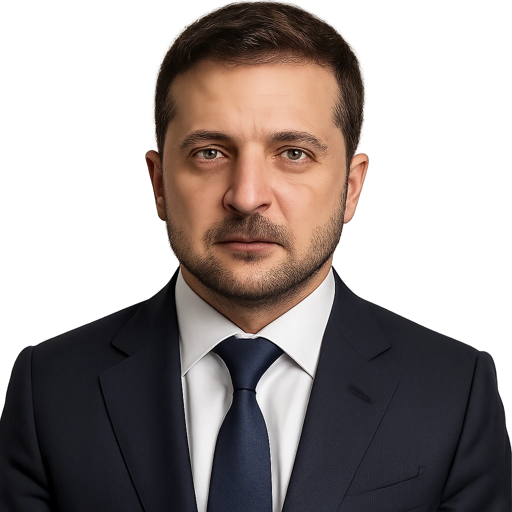realistic portrait of Vladimir Zelensky in a business suit, no background emoji