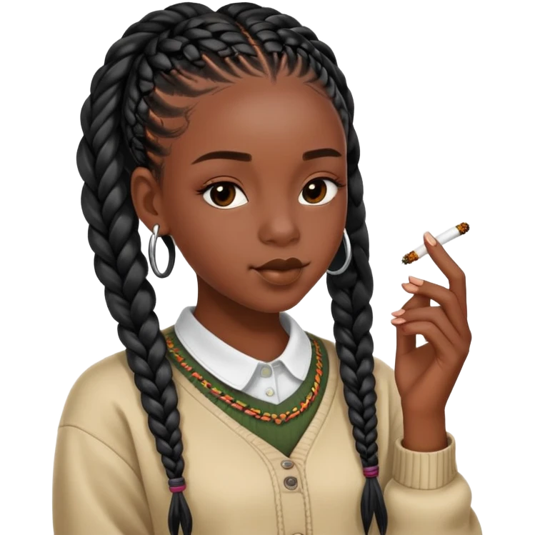 Teenage pretty dark skinned Black girl with box braids smoking a joint emoji