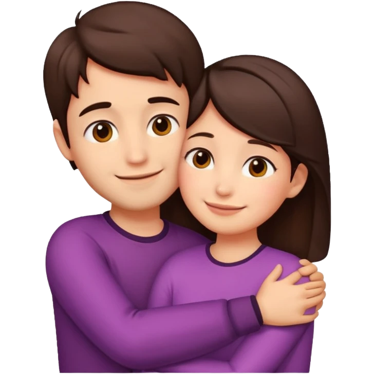 Girl and boy couple Both peach skin and darkish brown hair hugging emoji leaning on eachother emoji