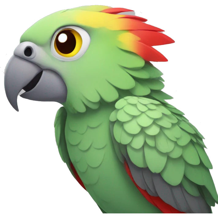 grey-green parrot with yellow head and red eyes emoji
