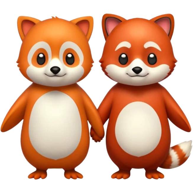 A cartoon penguin and red panda holding "hands" emoji