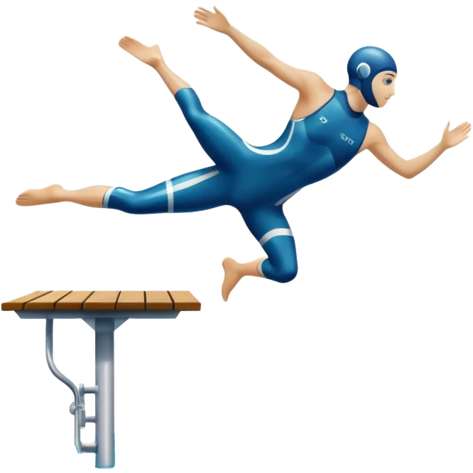 An icon showing a diver captured mid-air in a graceful pose above a pool, with a diving board behind and water below. Splash trails and motion lines emphasize precision and elegance. Transparent background highlights the beauty and focus of competitive diving. emoji