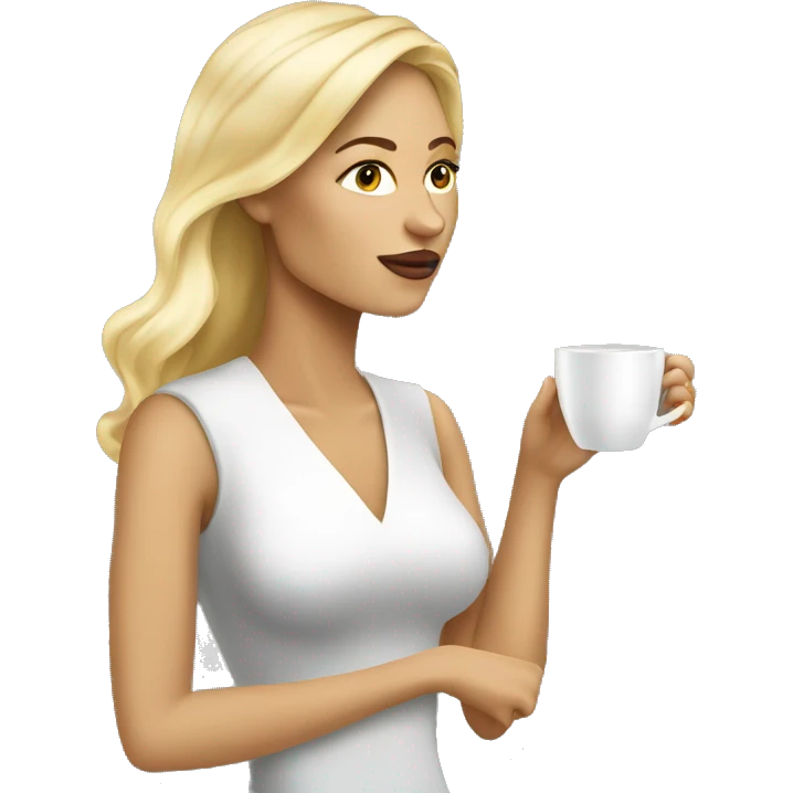 Side view realistic posh blond woman drinks coffee emoji