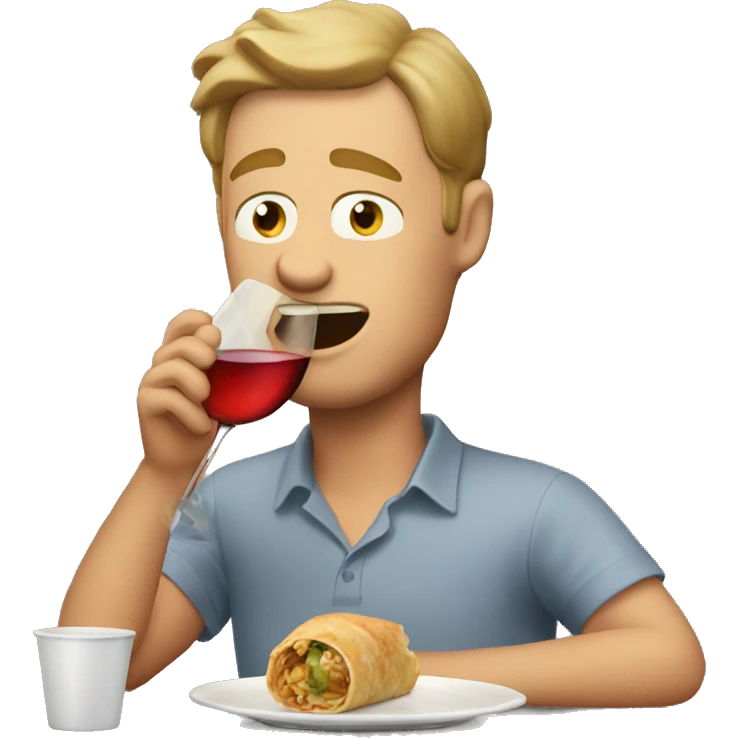 White guy drinking wine eating egg roll emoji