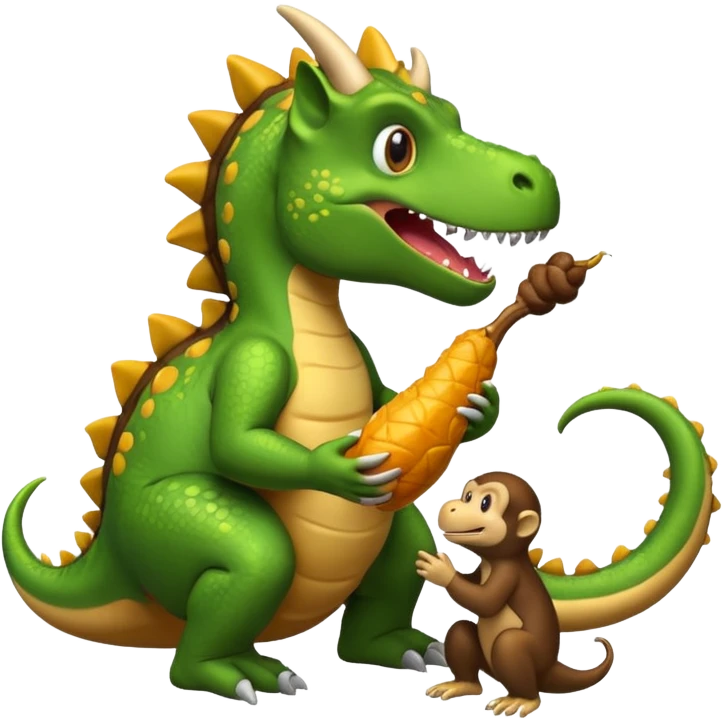 Dragon-style dinosaur eating a monkey emoji