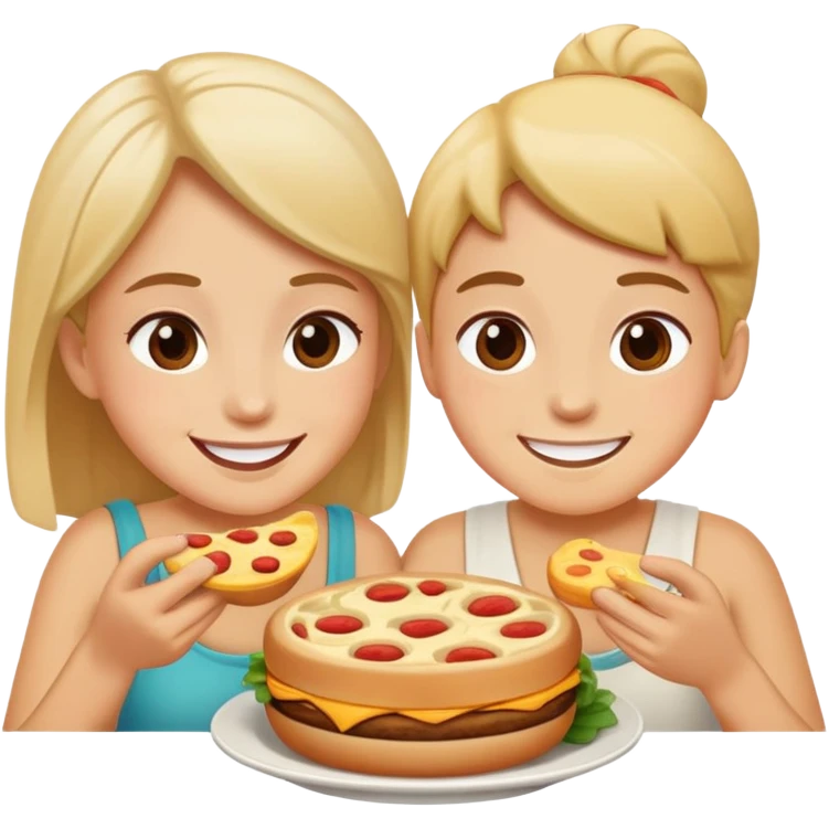 two people sharing food, smiling, simple and expressive emoji