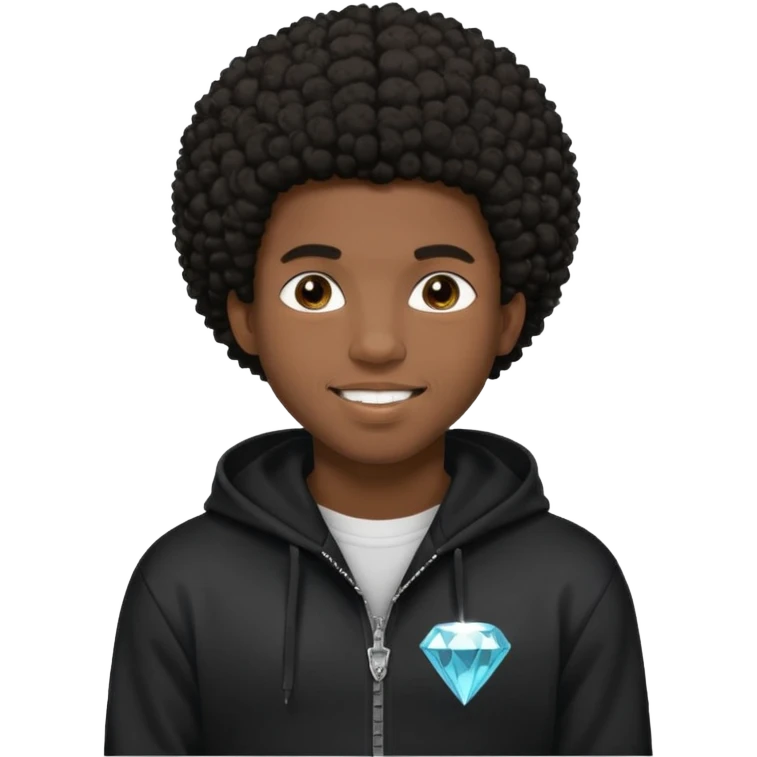 Black young guy who haves afro haircut ,zip hoodie and with a diamond grillz in her tooth emoji