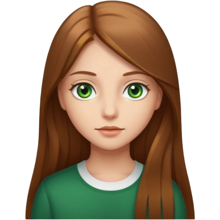 Girl with straight long brown light hair and green eyes and fair skin emoji