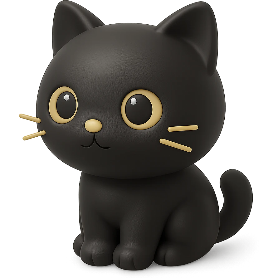 cute cat, round face, big eyes, 3D black style emoji