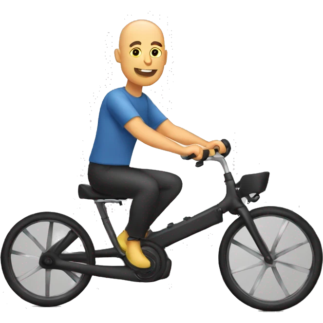 create a bald guy riding a 3 wheeled recumbent bike with 2 wheels at the front emoji
