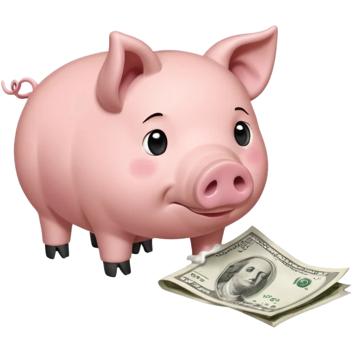 A pig with a rolled up dollar bill held to his nose looking down at a small pile of flour  emoji