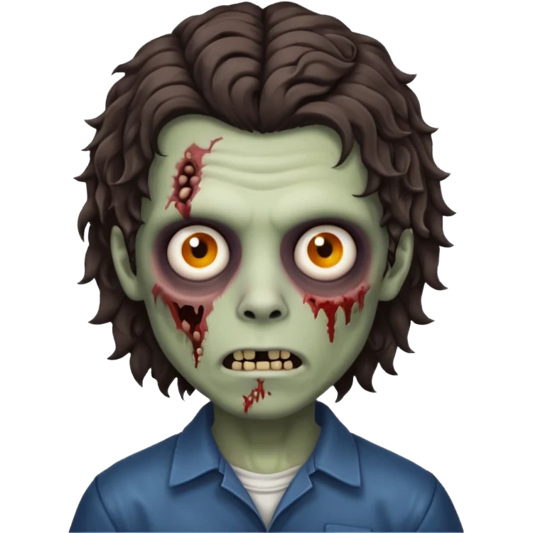 curly dark dark brown mullet haired zombie boy emoji