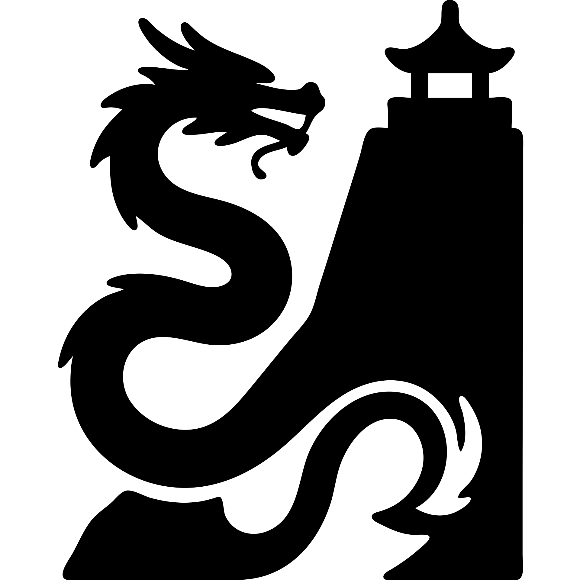 Eastern dragon with long serpentine body curling up a steep cliff with a Chinese temple on top emoji