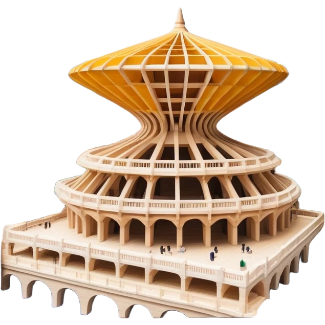 Cinematic Realistic Metropol Parasol Landmark Emoji, depicted with a modern wooden structure set against a vibrant cityscape rendered with detailed textures and dynamic, contemporary lighting. emoji