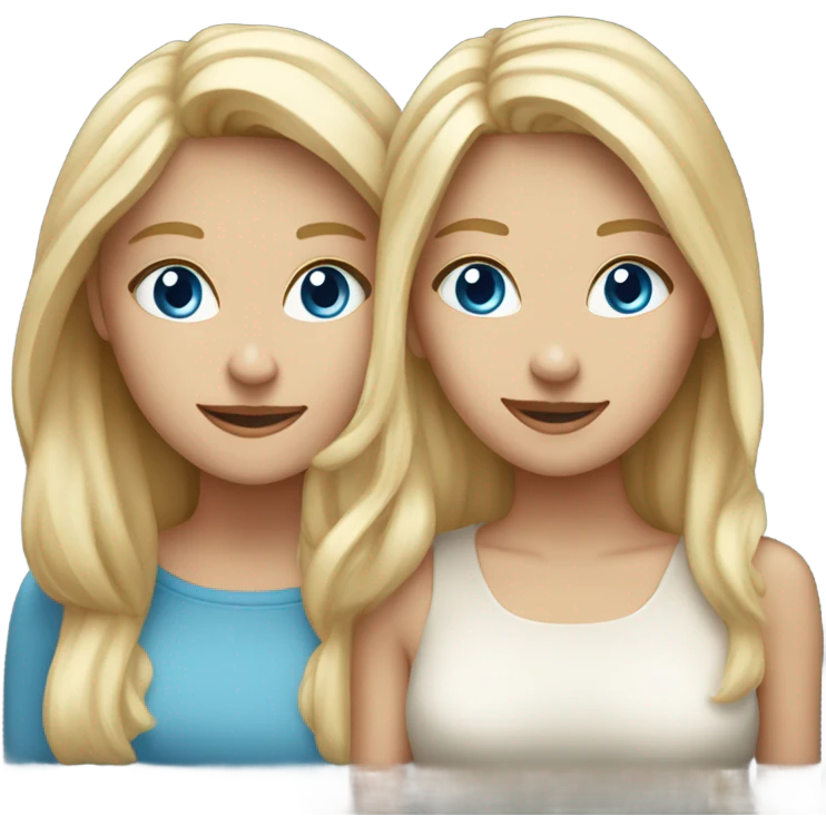 Two medium blonde white female best friends excited one girl has blue eyes one girl has brown eyes emoji