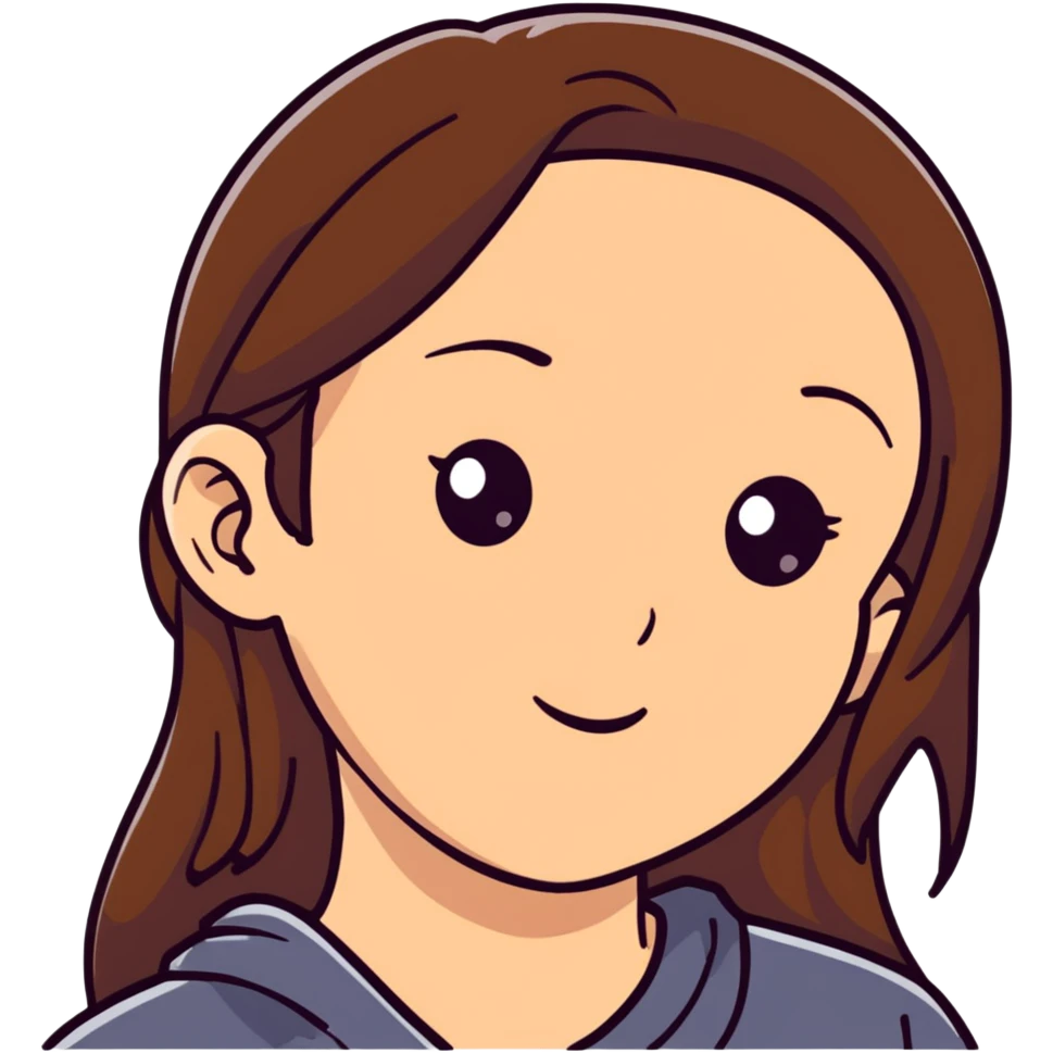 girl with long brown hair and sweat on her forehead emoji