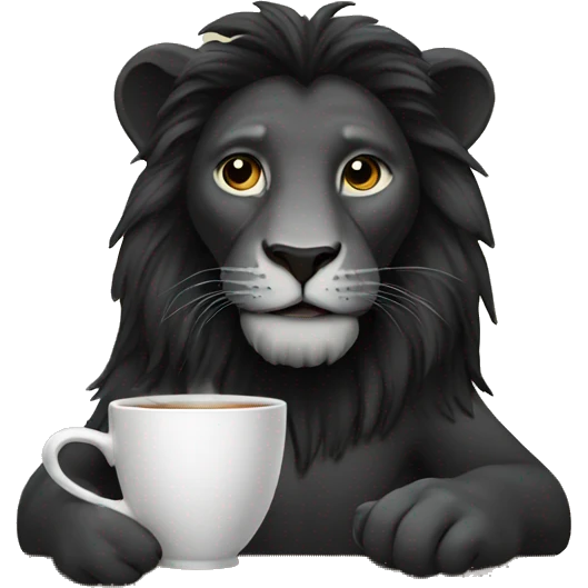 Black lion drinking tea emoji