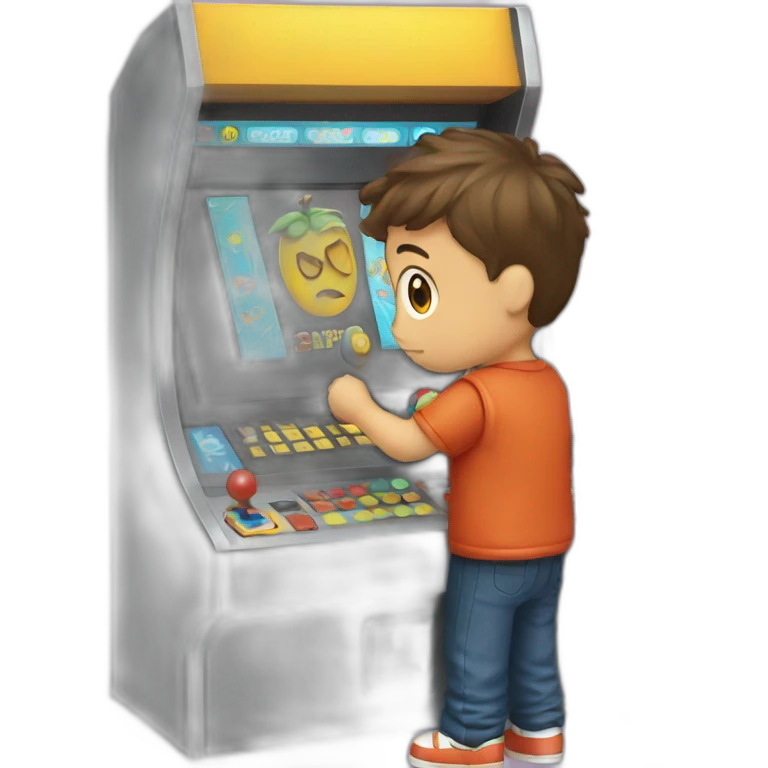 a boy drawing on an arcade machine emoji