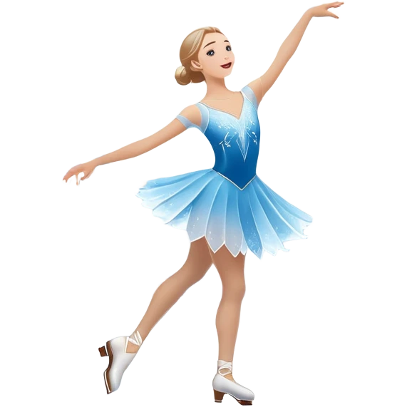 An icon showing a graceful figure skater performing a spin on the ice in a grand ice palace. The rink is illuminated by soft light beams, with cheering spectators in the stands. Snowflakes gently fall, adding to the magical atmosphere. Transparent background highlights elegance and artistry. emoji