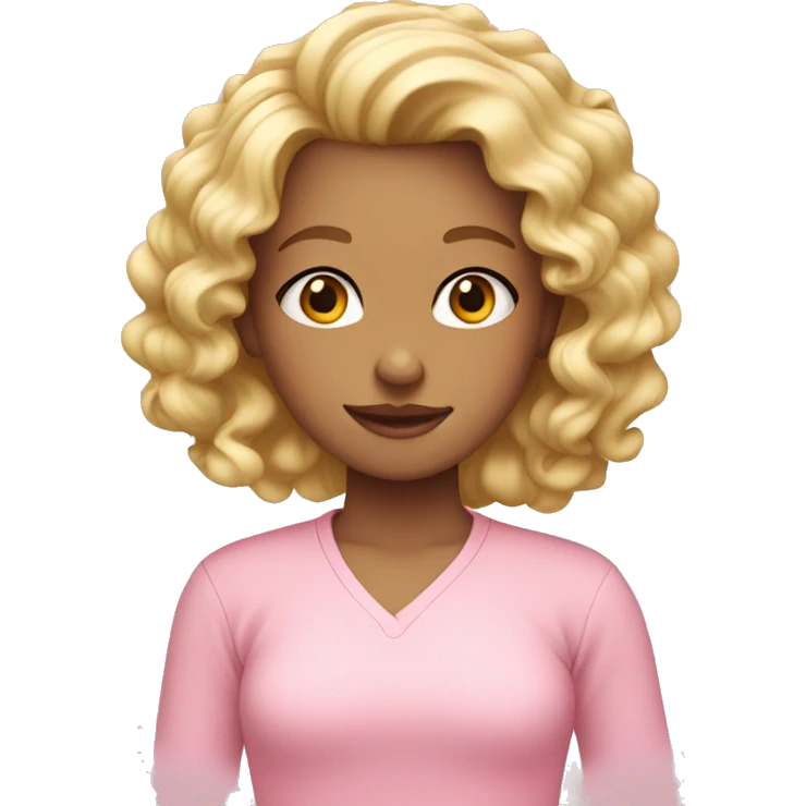 Blond girl with curls wearing pastel pink shirt emoji