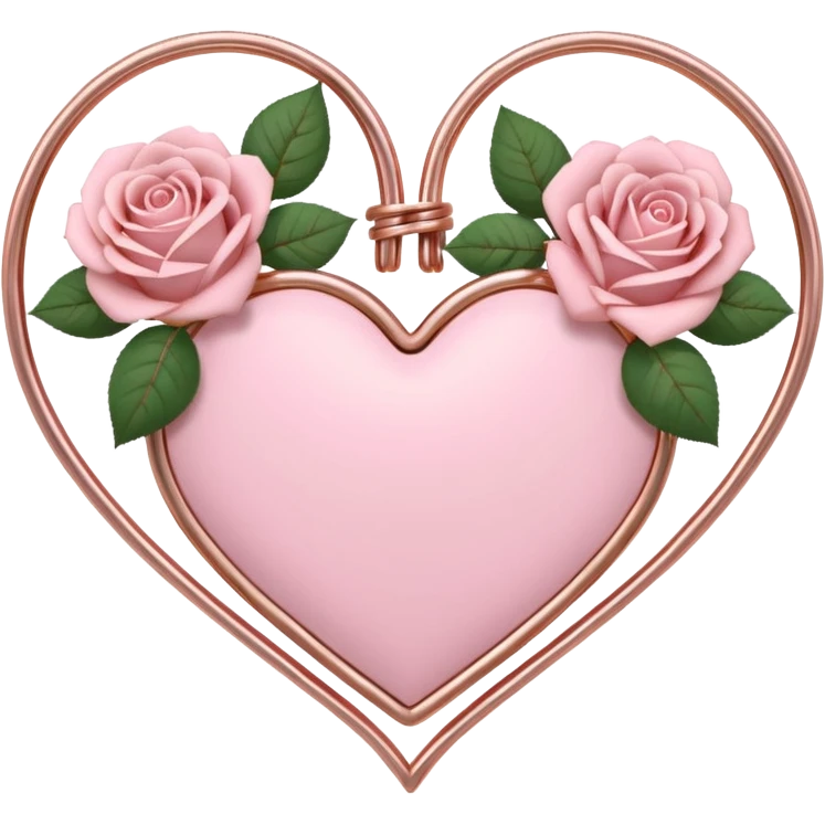 Rose-gold metal wires tied into a heart shape with pastel pink roses adorning it emoji