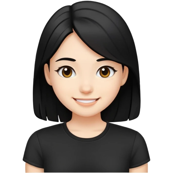 smiling girl in black shirt with black hair emoji