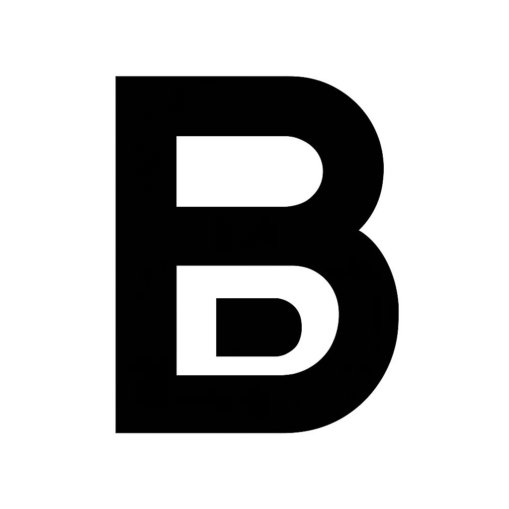 Convert the letter B inspired by the BeatStars logo to black and white only, maintaining a modern and professional style. Keep the original style's modern and professional look in the black and white version. emoji