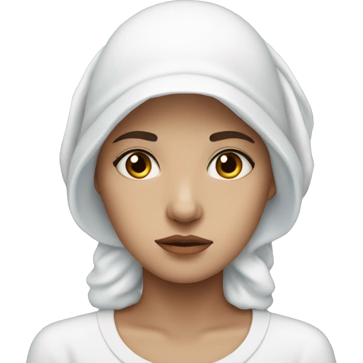 Very Sad woman with blue eyes wearing a White bonnet with wings emoji