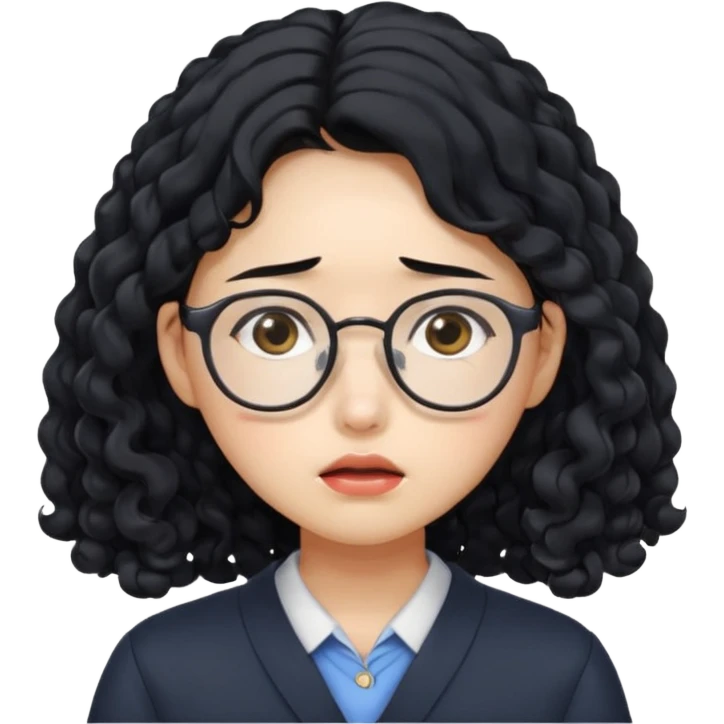  Korean female college student with a worried face , long curly hair  emoji